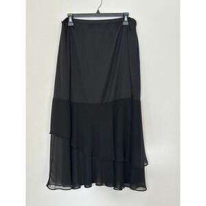 Jeanne Alexander Tiered Chiffon Maxi Skirt Womens XL Black Elastic Waist Layered